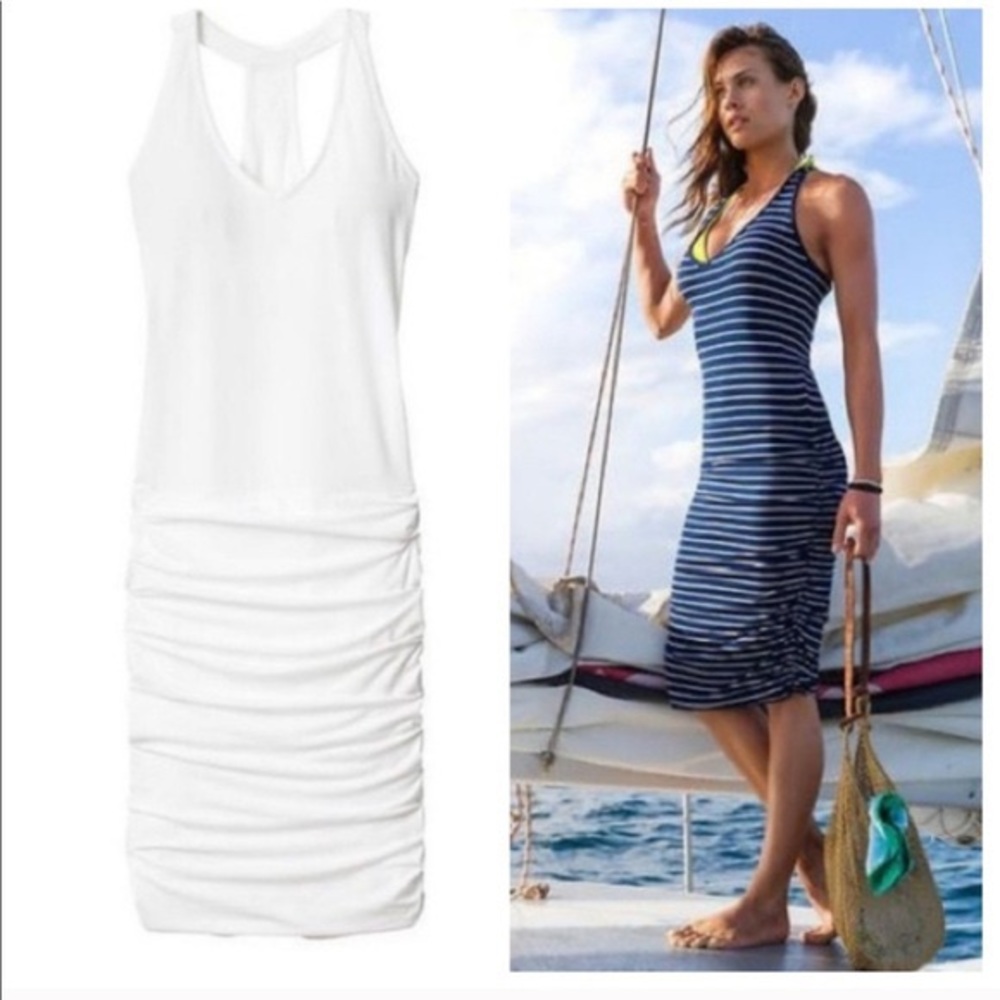 NWT Athleta white racerback runched dress